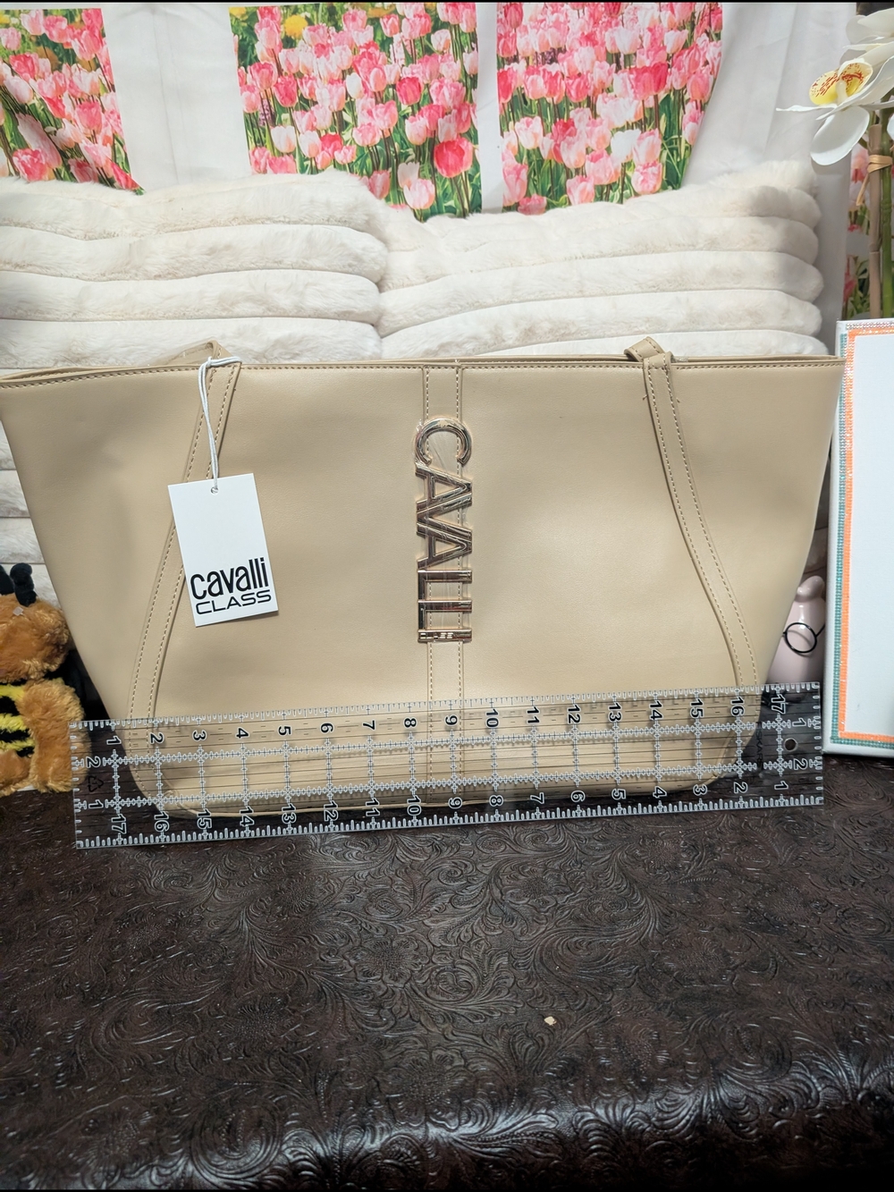 Cavalli Class Beige Tote with Gold Logo